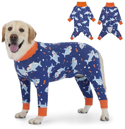 Dog Recovery Suit After Surgery Female Male, Medium Large Dog Neuter Shirt Cone Alternatives Prevent Licking Surgical Onesies (Blue Shark, 3XL)