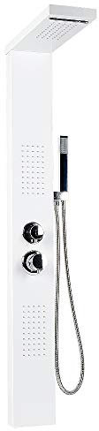 Duschpaneel aus Edelstahl, Duschpaneel Mit Thermostat,Duschsäule,Handbrause/4 Modi umschaltbar/Knopfeinstellung/Kommt mit Zubehör, W15 cm x L47 cm x H130 cm(weiß)