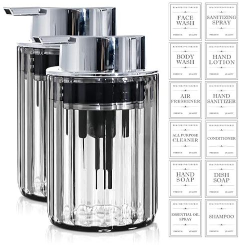 Sporgo Dispensador de jabón de 250 ml, dispensador de jabón rellenable, dispensador de jabón de plástico con cabezal de bomba grande y etiqueta, dispensador de jabón de espuma para cocina y baño