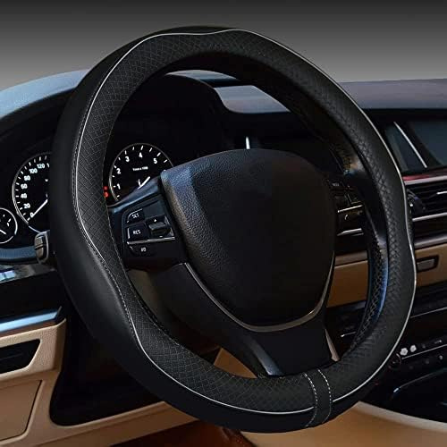 Flaconi Copri volante per Auto,Coprivolanti Auto Universale,Copri Sterzo Traspirante e Antiscivolo, si Adatta ai Volanti per auto con Dimensioni Comprese tra 37-39 cm (Nero&Grigio)