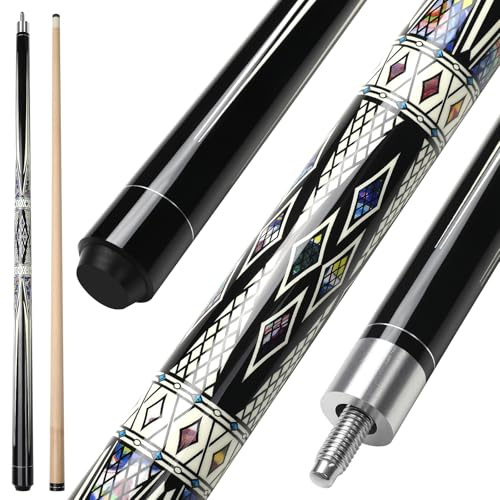 ASMPCUE Stecca da Biliardo, 58 Biliardo in Legno Duro di Alta qualità, 1/2 Legno Pool Cue Stick, Stecche da Biliardo per Giocatori Professionisti per Il Tavolo da Biliardo Sportivo (Nero)