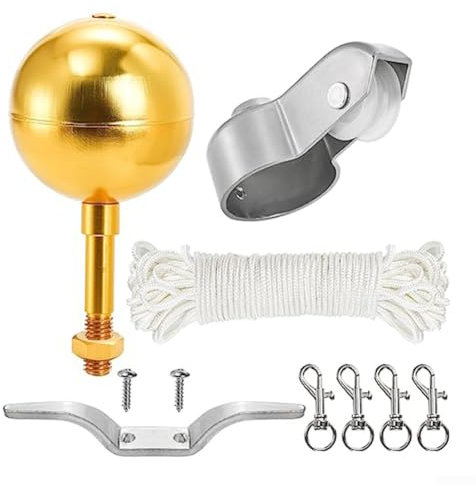 Ensemble de pièces de mât de drapeau avec mât en aluminium et poulie en nylon pour mâts de drapeau, bateaux, auvents de 7,6 cm