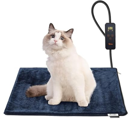 Toozey Tappetino Riscaldante per Cani e Gatti Tappeto Riscaldante per Animali Domestici Elettrico Regolabile Timer e per Temperatura per Cani e Gatti Neonati/Piccoli/Anziani, Blu - S (45 * 40cm)