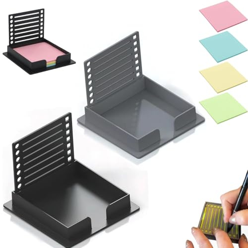 Uqingo Sticky Note Stencil, Self Adhesive Post It Note Holder with Template Dispenser, 3x3 Inch Note Organizer for Desk Office Home School Stationery Supplies (2 Stencils + 2 Sticky Notes)