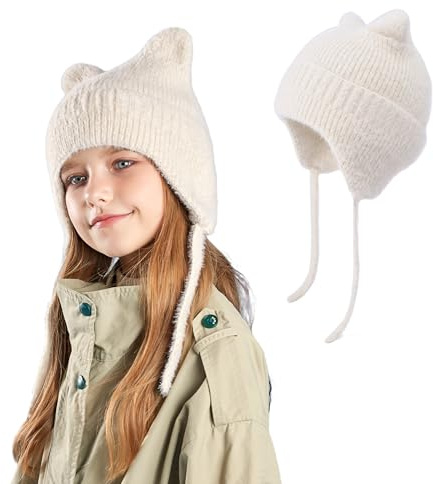 AYPOW Carino Orecchie di Gatto Caldo Berretto a Maglia per Bambini 3 ai 12 Anni, Invernale Copriorecchie Cappello, Morbido Delicato sulla Pelle Antivento Elastici Cappelli Beanie per Ragazzi Ragazze