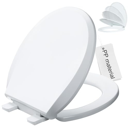 Angol Shiold Round Toilet Seat Soft Close & Quick Release, White Plastic Toilet Seats Cover Rust-Proof(16.5,Modern)