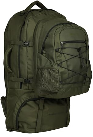 Mountain Warehouse Traveller Rucksack - 60 + 20 Liter - Abnehmbarer Tagesrucksack, strapazierfähig, mehrere Fächer mit Regenabdeckung - Für Reisen, Wandern, Camping, Herbst Khaki Einheitsgröße