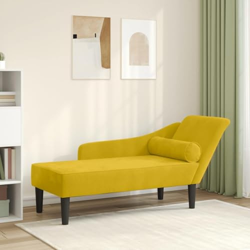 Basinlix schäslong med kudde gul sammet, lounge recamiere, relaxfåtölj, modern soffa, bekväm vilstol, elegant dagbädd för vardagsrum, sovrum, kontor, hotell, loungehörn