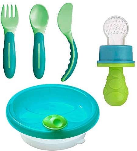 MAM Kindergeschirr - Set Neutral Warmhalteteller mit Lernbesteck MAM Cutlery Set 6+ & Primamma Fruchtsauger Neutral