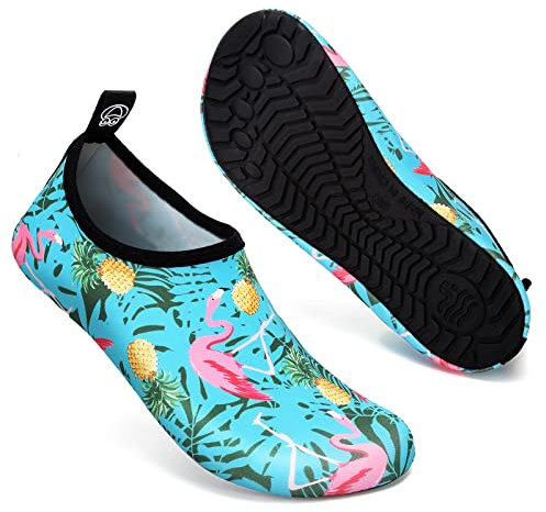 Mabove Badeschuhe Wasserschuhe Schwimmschuhe Damen Strandschuhe Aquaschuhe Barfussschuhe Neopren Surfschuhe(Flamingo Blau,36/37 EU)