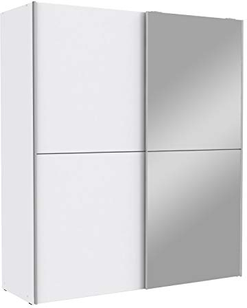 Forte Armario White Kiss 170 con Espejo, Puertas correderas, Moderno, 2 Puertas, estantes y Barra, Blanco, 170x190.5x61 cm