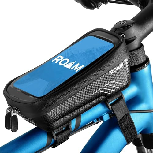 Roam Bike Universal Phone Holder + Waterproof Zipper Storage Case - Fits Smartphones Up To 4 x 7 - Velcro Strap Mounts To Bicycle Frame - Full Touchscreen Capabilities - Black