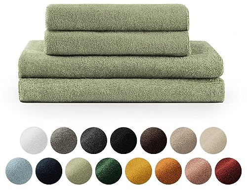 Blumtal Premium Frottier Handtücher Set 4 teilig 100% Baumwolle - Oeko-TEX zertifiziertes Badetuch 2X (70x140 cm) + Towel 2X (50x100 cm) - saugstarkes Frottiertücher Set - Handtücher Grün
