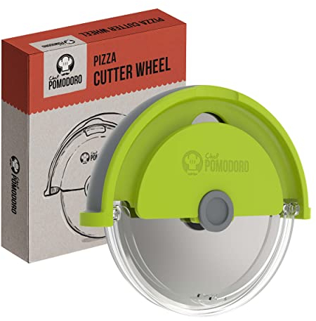 Chef Pomodoro | Roulette Pizza en Acier Inoxydable, Coupe Pizza avec Lame Ultra-Tranchante avec Poignée Ergonomique, Découpe Pizza avec Couvercle de Protection, Facile à Nettoyer (Vert)