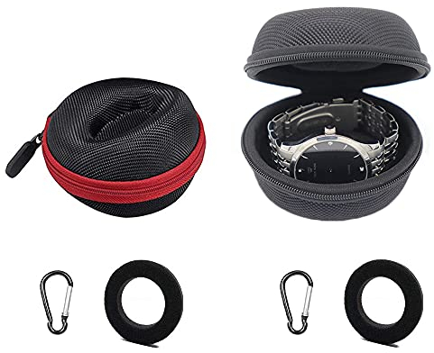 2 Pezzi Scatola per Orologi Rotonda Portatile, Scatola Rotonda Orologi, Confezione Custodie Viaggio per Orologi, Moschettone, Adatta Tutti Gli Orologi da Polso e Smartwatch Fino a 50 mm (Nero, Rosso)