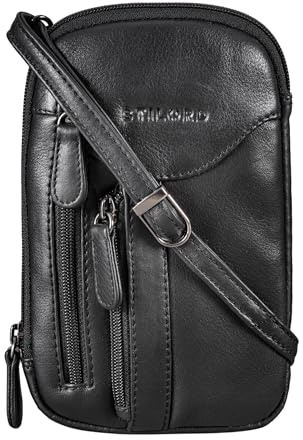 STILORD 'Lane' 3-in-1 Leather Phone Pouch Wrist Wallet Vintage Crossbody Sling Bag with Wrist Strap Hip Bag - Genuine Leather, Colour:Black