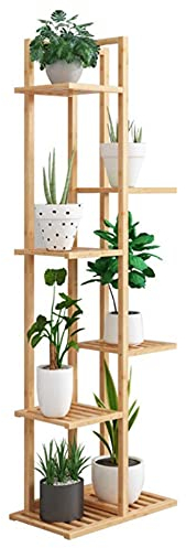 Dhouse Plant Stand 6 Tiers Wooden Flower Stand 7 Potted 120cm Tall Plant Pot Holder Storage Display Rack Shelving Unit Water-Proof Standing Shelf for Indoor Outdoor Bonsai Patio Yard Garden Corner