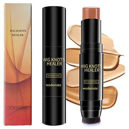wodemate Bâton de Teint pour Perruque en Dentelle, Wig Knots Healer, Perruque Nœuds Guérisseur, Stick de Teint Portable Imperméable avec Brosse, Remplir Racine des Cheveux, Brun Moyen (03)