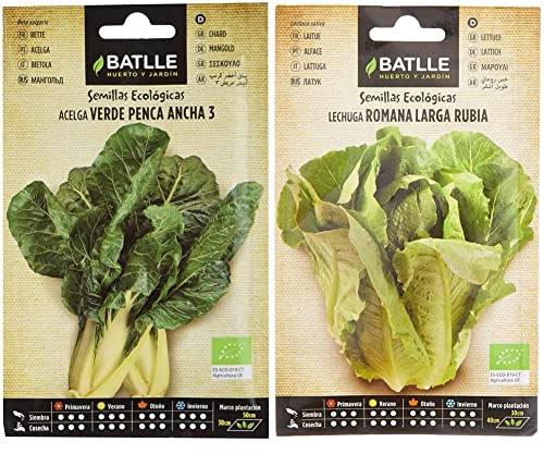 Semillas ecológicas - acelga verde suiza m. costillas blancas 3 (60 semillas - orgánicas) & Lechuga Rom. larga Rubia - ECO