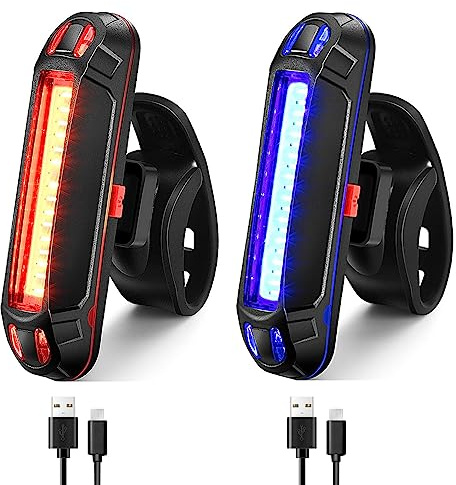 YUERWOVER Bike Tail Light Ultra Bright Bicycle Rear Light 2 Pack USB Rechargeable LED Safety Lamp Cycling Night Riding Essential Warning Flasher Waterproof 5 Modes Road Reflector(Red+Blue)