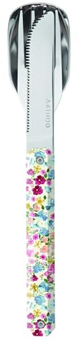 Akinod Gourmet Elegant Rak Bestick Med Magnetisk Insats (kniv, gaffel och sked) - magnetiskt rakt bestick 12H34 mod. MIRROR Fleurs Pastel
