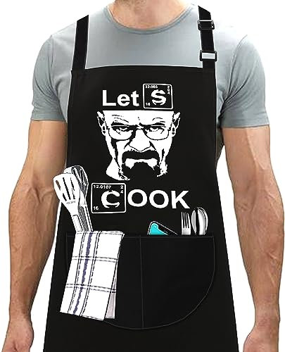 LINEN CLOSET® Funny Bbq Aprons for Men Rude Kitchen Chef Aprons Christmas Bbq Grilling Gifts for Dad Son Father Husband with 2 Pockets- Lets Cook Apron