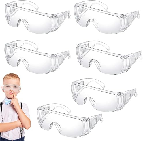 6 Stück Schutzbrille Transparent Augenschutzbrille Sicherheitsbrille, Laborbrille Kratzfeste Linsen Durchsichtigen Anti-Beschlag Für Damen Herren, Kinder Schutzbrille Für Labor,Radfahren,Bergsteigen