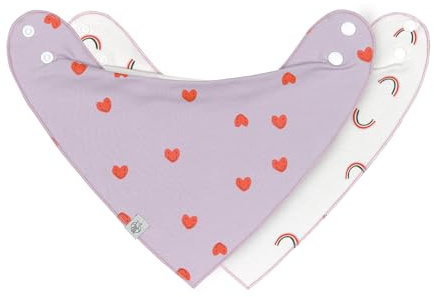 Lässig Bavaglino sciarpa triangolare 2 pezzi. Bottone a pressione reversibile in cotone biologico/Baby Bandana Happy Rascals Heart