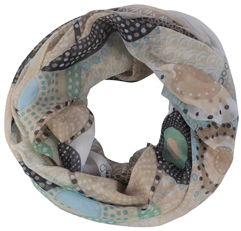 fashionchimp Damen-Loop mit Kreis-Muster, Psychedelic-Print, Schlauchschal, Sommer-Schal für Damen (Beige-Bunt)