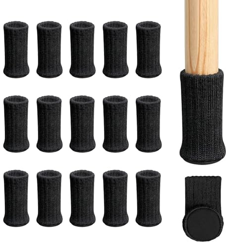 16 calcetines para patas de silla con almohadillas de fieltro, botines de punto antideslizantes de doble capa para hogar, escuela, oficina, biblioteca (negro)