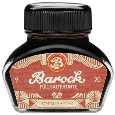 Barock 1920 Füllhaltertinte Koralle, Schreibtinte für Füllhalter, Glasfedern, Tintenroller, Füllertinte im Glas rot, 30 ml