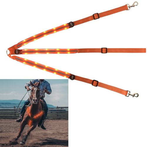 Collier de Plastron de Cheval à LED,Réglable Harnais de Cheval,Chevaux Ceinture de Cou Équipement de Sécurité Équestre,Visibilité et Sécurité Accrues pour L'équitation de Nuit（Orange）