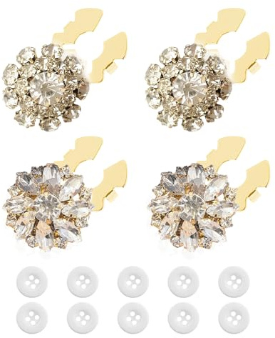 Rhinestone Button Covers, 4PCS Rhinestones Buttons for Women, Detachable Shirt Buttoned Clips Jewelry Crystal Fancy for Clothing Decorative for Crafting DIY (Gold)