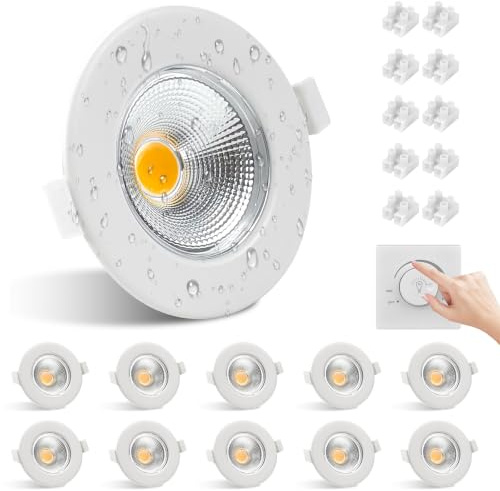 Allesgute 10x Dimmable LED Downlights Ceiling 10W COB Ultra Slim 3000K | Recessed Ceiling Lights Round Matte White LED Spot Lights 850lm IP44 for Bathroom Kitchen Office, Cutout ø65-88mm