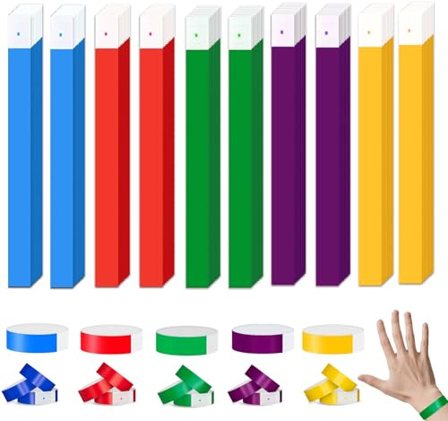 LIFEASY STORE 500 Pezzi Braccialetti di Identificazione Impermeabili Braccialetti Colorati, Braccialetti Carta Eventi 25 * 1.9cm per Parchi Divertimento,Feste,Bar, Mostre, Conciertos(5 colori)
