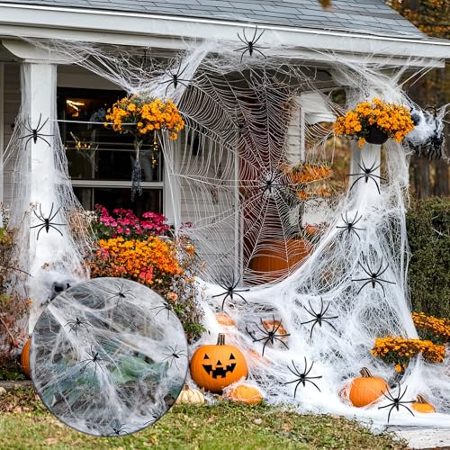 MinXin Ragnatele di Hallowee, 200 g Ragnatela Elastica e 40 Ragni Neri, Bianca Ragnatele Estensibili per Spaventose Decorazioni per Feste di Halloween, Carnevale, Festa