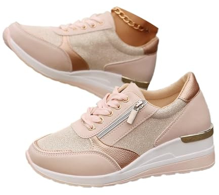 Zapatillas de cuña para mujer, zapatos de plataforma para damas con cordones cómodos clásicos zapatos de salón zapatillas deportivas zapatos de tacón de cuña de moda casual con cremallera zapatillas