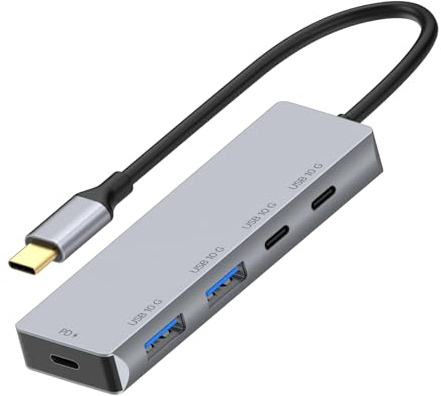 Hubs USB C en aluminium 4 ports 10 Gbit/s Transfert de données rapide PD100W Chargement pour ordinateur portable Tablettes Hubs USB C en aluminium