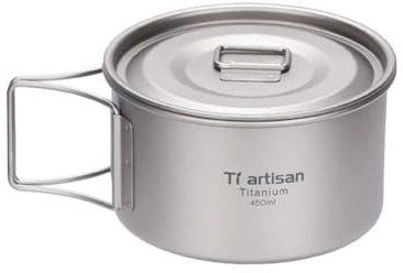 Wodsty Ciotola da campeggio con manico pieghevole con coperchio 450 ml e 600 ml contenitore per alimenti leggero antiruggine padella esterna per escursionismo zaino in spalla picnic