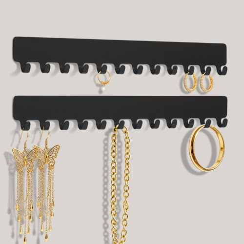HOTUT Wall Necklace Organizer Holder,2 Pack Wall Mount Jewelry Storage,Hanging Storage Necklaces Display Hanger,for Necklaces, Bracelets, Earrings, Accessories,Gift for Girls Women