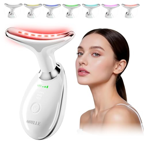 QUELLE Massaggiatore Viso Antirughe Elettrico, Massaggiatore Viso Lifting con 7 Colori LED, EMS Gua Sha per Massaggio Viso con 3 Modalità e Calore 45°C, Dispositivo di Bellezza per Viso e Collo