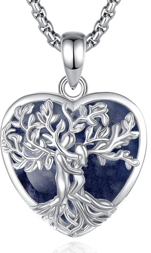INFUSEU Halsband Livets Träd Rodium Kram Hänge Ametist Kram Hänge/Månsten/Obsidian/Röd Karneol Lucky Smycken för Yoga Meditation, Present till Kvinnor