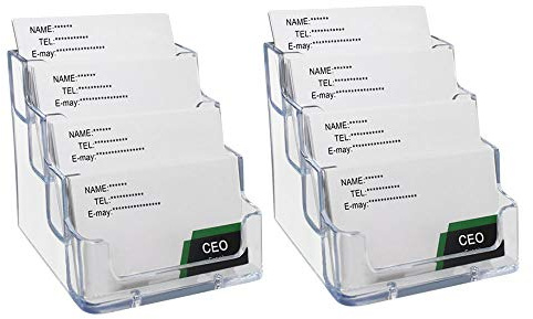 Heqishun 2 Pack Transparent 4-Tier Business Card Holder, Acrylic Card Display Desk Stand Holder, Business Card Display Stand for Men & Women, 240 Card Capacity