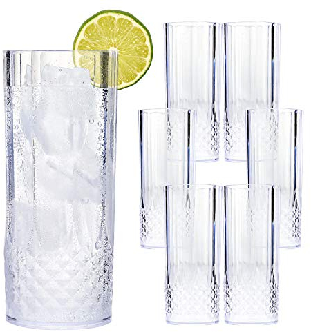 Taylor & Brown Clear Crystal Effect Plastic Highball Whiskey Wine Champagne Flute Glasses Drinks Cups Reusable for Parties, Weddings, Outdoor Events, BBQ and Picnics (12, Highball)