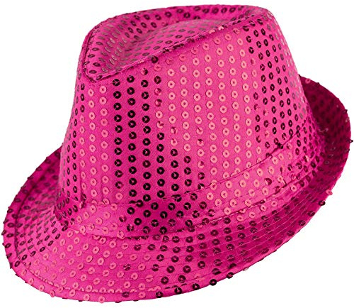 dressforfun 901028 Unisex Pailletten Glitzer Hut, breite Krempe, feines Hutband - diverse Farben - (pink | Nr. 304579)