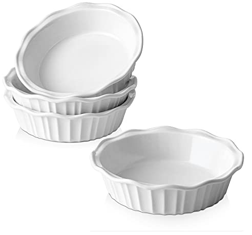 LIFVER Ceramic Pie Pans for Baking 6 Inches, 11.6 OZ Set of 4 Deep Pie Dish, Round Mini Pie Plates Tart Pans, Small Quiche Baking Fluted Dish Pan for Dinner, Oven, Freezer, Microwave Safe