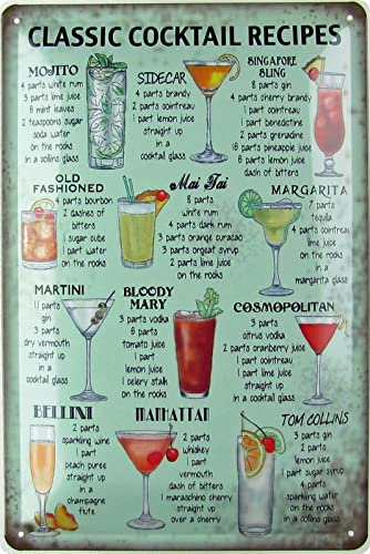 Ontrada Blechschild 20x30cm gewölbt Classic Cocktail Recipes Bar Rezepte Deko Geschenk Schild