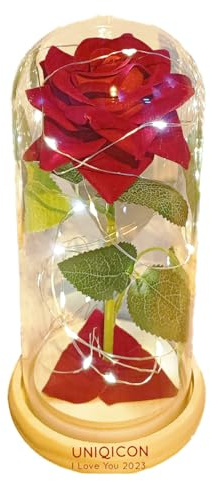 uniqicon Galaxy Artificial Flower Rose Beauty and The Beast Rose, Personalised Eternal Rose Present, Rose Dome with Engraved,Rose Gift for Her Women Wife Grandma Nan Girlfriend Mother's Day