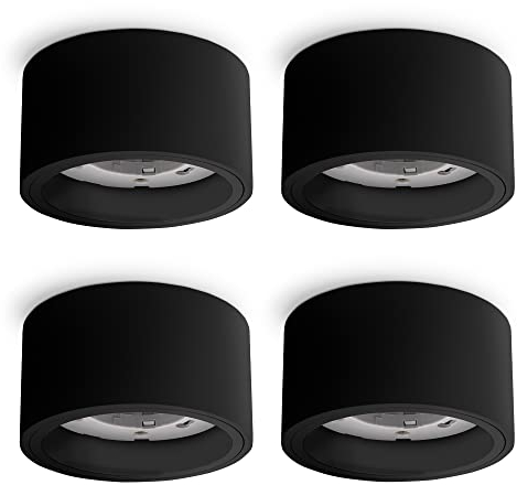 SSC-LUXon 4er Set CELI-X Aufbaustrahler extra flach Fassung für GX53 - Decken Aufbauspot schwarz rund (ohne Leuchtmittel)