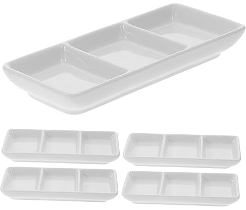 BESTonZON Lot de 5 mini assiettes à trois grilles - Petits bols en verre - Soucoupes à ketchup - Lot de 3 bols à sauce en céramique - Petit -